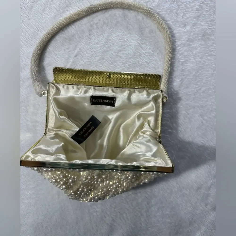 Kate Landry Ivory Pearl Beaded Evening Bag Clutch Bridal Wedding Formal Purse